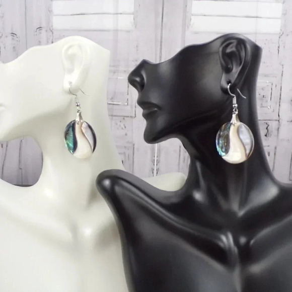 Abalone Wave Dangle Earrings - Picture 4 of 7